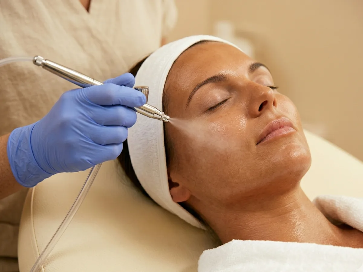 Pressurized oxygen facial wand delivering hydrating serum mist at 360 Radiance