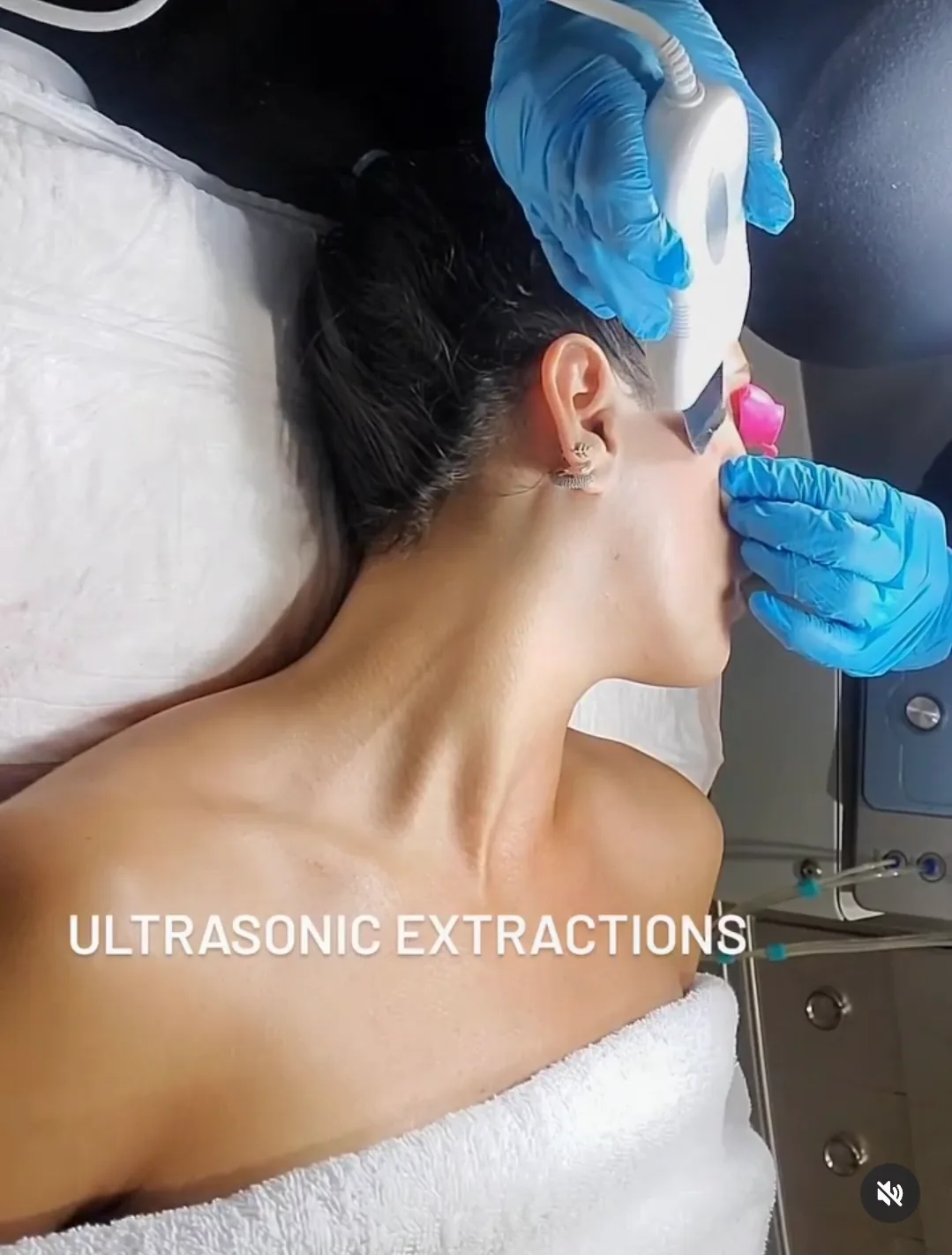Ultrasonic spatula extractions during a signature deep-cleansing facial at 360 Radiance