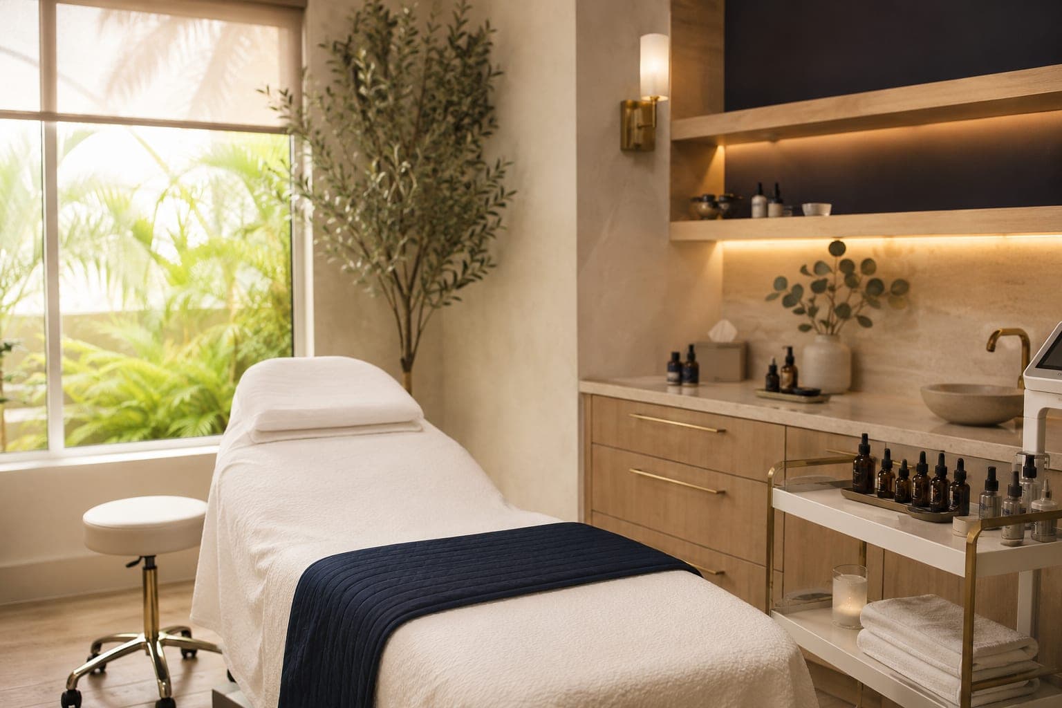 The calm, sunlit 360 Radiance treatment room